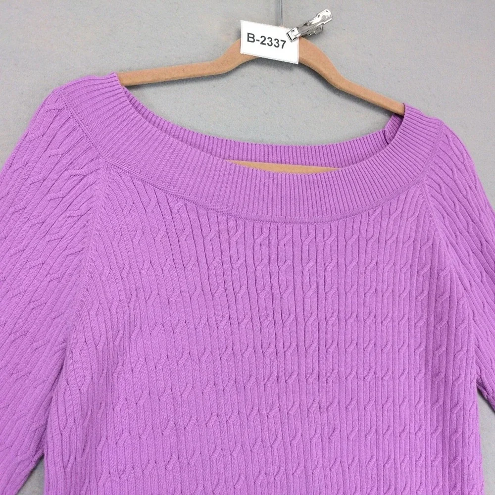Talbots Purple Cable Knit Boat Neck Pullover Sweater Womens XL Pima Cotton Chic